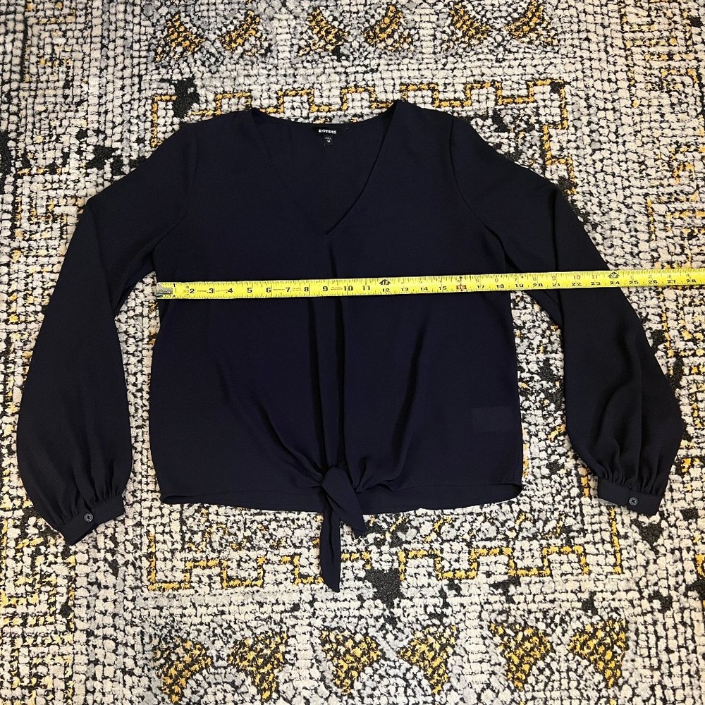 Express Women's Dark Gray Front Tie V-Neck Blouse - Size XS